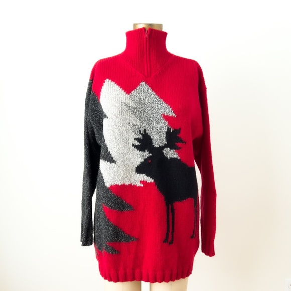 Vintage 90s Susan Bristol Red Wool Turtleneck Sweater Sz L XL Cabincore Cozycore - Picture 1 of 14